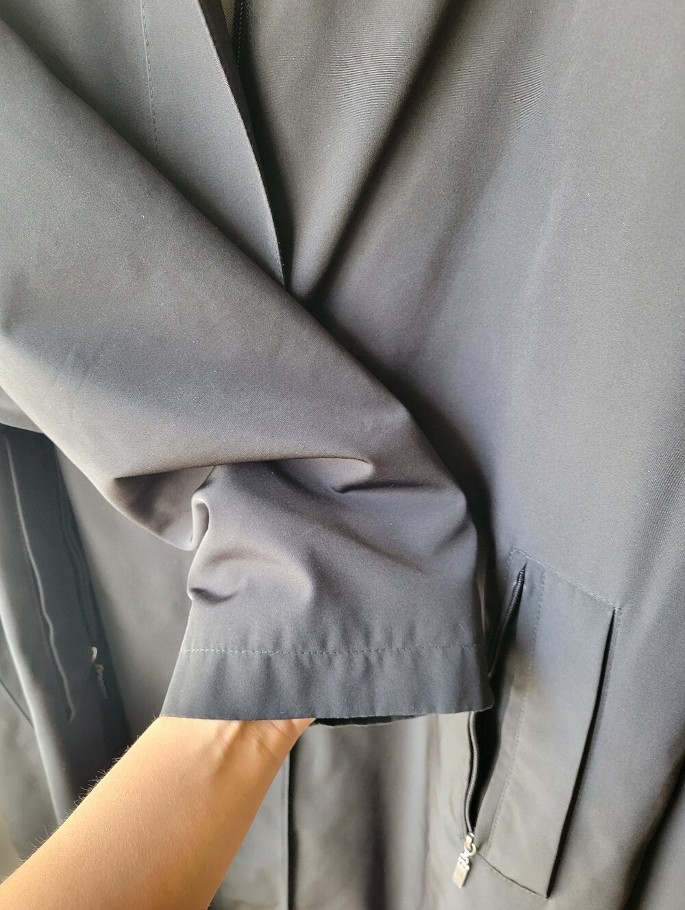 Black Gallery all-weather Coat XL Removable Hood Hidden button front Zip closure - Picture 12 of 16